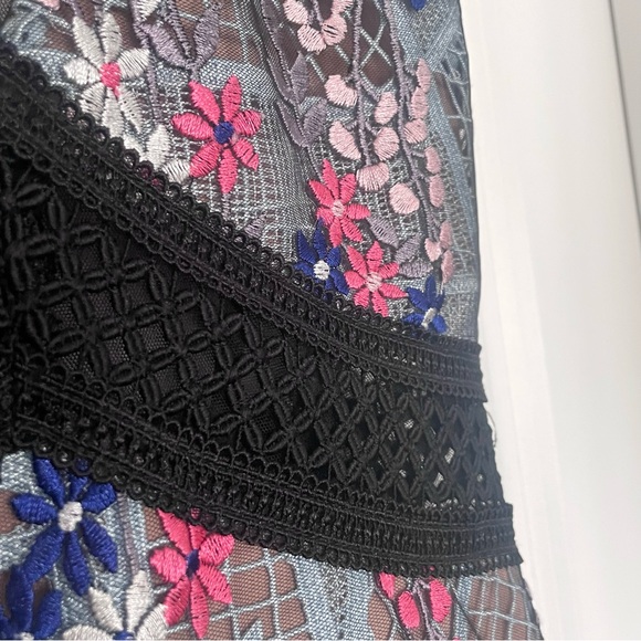 Pristine SELF-PORTRAIT Dress with Lace Overlay + Mesh + Floral Embroidery - Picture 7 of 10